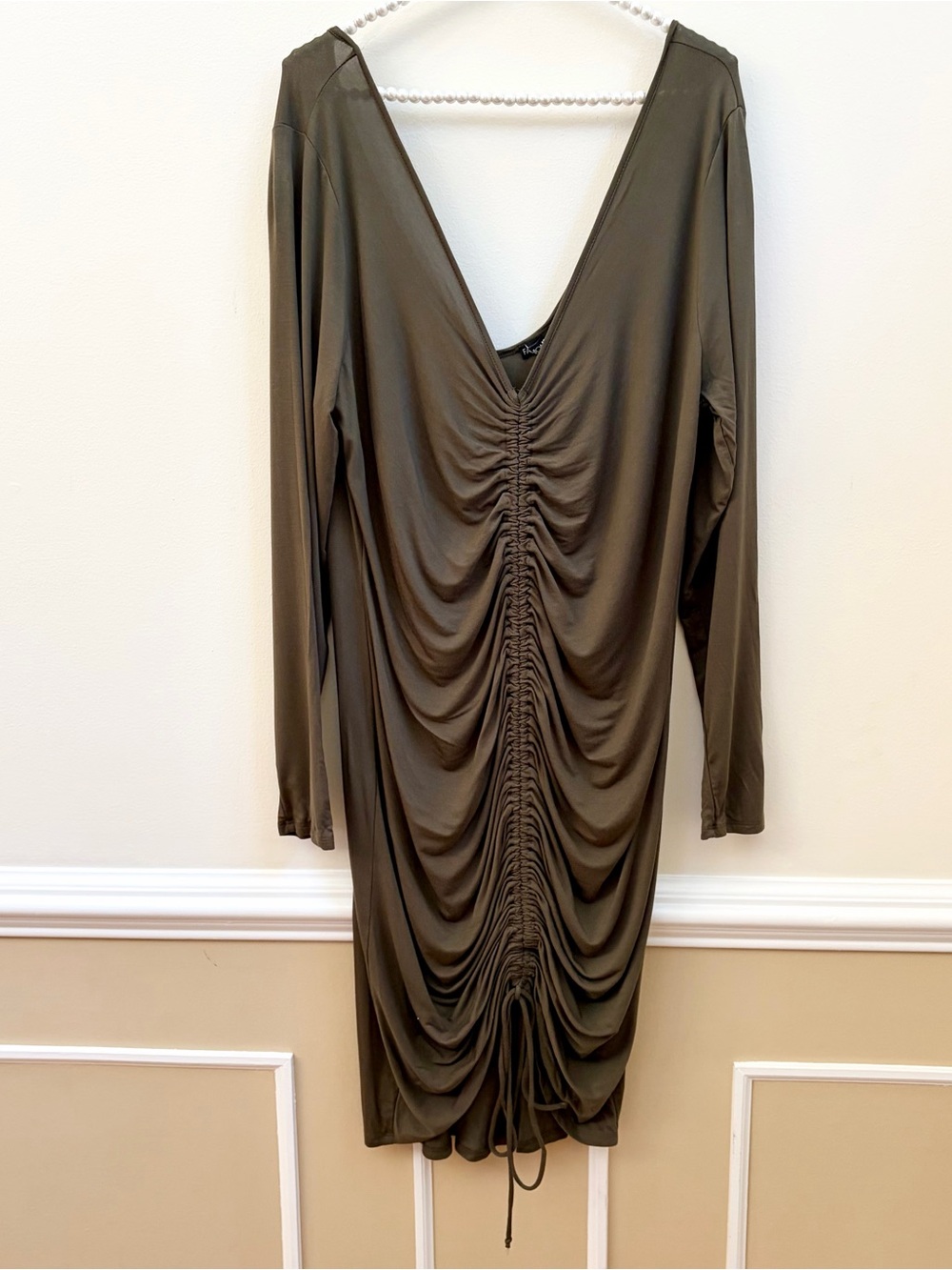 Fashion Nova Hong Kong Ruched Dress Olive Green - Picture 2 of 10